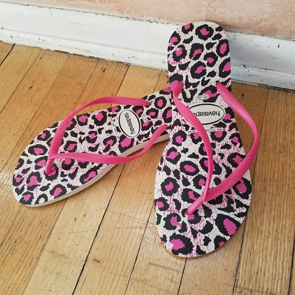 💕Havaianas Flip Flops Pink🐾 Leopard💕NEW